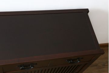 中古　格子デザインが凛とした和を演出する水屋箪笥サイドボード(食器棚、戸棚、収納棚、サイドキャビネット)(R-079492)