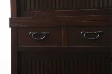 中古　格子デザインが凛とした和を演出する水屋箪笥サイドボード(食器棚、戸棚、収納棚、サイドキャビネット)(R-079492)