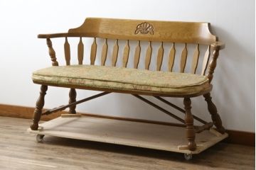 中古　ナラ(楢)材　飛騨家具　WINDS太平　楢(ナラ)材　どこから見ても美しいデザインが魅力的なベンチ(二人掛け、2P、長椅子、イス)(R-079493)