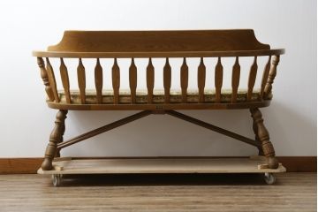 中古　ナラ(楢)材　飛騨家具　WINDS太平　楢(ナラ)材　どこから見ても美しいデザインが魅力的なベンチ(二人掛け、2P、長椅子、イス)(R-079493)