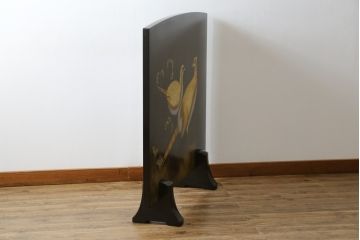 和製ビンテージ　輪島塗り　日展作家　加治武　キジ(雉)のつがいを描いた美しい蒔絵が目を引く衝立て(パーテーション、衝い立て、つい立て、間仕切り、ディスプレイ、ヴィンテージ)(R-079496)