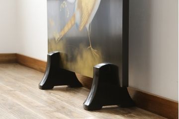 和製ビンテージ　輪島塗り　日展作家　加治武　キジ(雉)のつがいを描いた美しい蒔絵が目を引く衝立て(パーテーション、衝い立て、つい立て、間仕切り、ディスプレイ、ヴィンテージ)(R-079496)