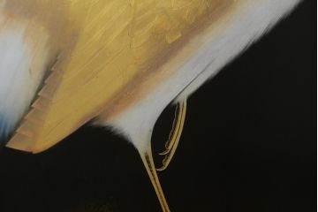 和製ビンテージ　輪島塗り　日展作家　加治武　キジ(雉)のつがいを描いた美しい蒔絵が目を引く衝立て(パーテーション、衝い立て、つい立て、間仕切り、ディスプレイ、ヴィンテージ)(R-079496)