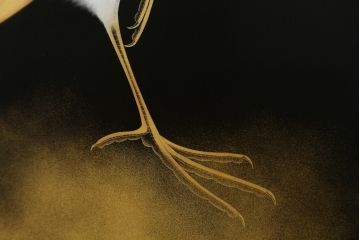 和製ビンテージ　輪島塗り　日展作家　加治武　キジ(雉)のつがいを描いた美しい蒔絵が目を引く衝立て(パーテーション、衝い立て、つい立て、間仕切り、ディスプレイ、ヴィンテージ)(R-079496)