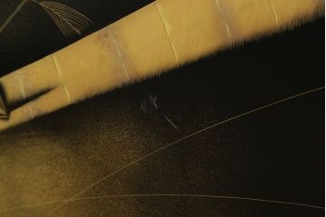 和製ビンテージ　輪島塗り　日展作家　加治武　キジ(雉)のつがいを描いた美しい蒔絵が目を引く衝立て(パーテーション、衝い立て、つい立て、間仕切り、ディスプレイ、ヴィンテージ)(R-079496)