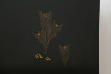 和製ビンテージ　輪島塗り　日展作家　加治武　キジ(雉)のつがいを描いた美しい蒔絵が目を引く衝立て(パーテーション、衝い立て、つい立て、間仕切り、ディスプレイ、ヴィンテージ)(R-079496)