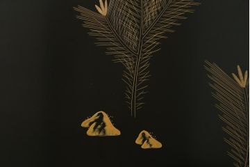 和製ビンテージ　輪島塗り　日展作家　加治武　キジ(雉)のつがいを描いた美しい蒔絵が目を引く衝立て(パーテーション、衝い立て、つい立て、間仕切り、ディスプレイ、ヴィンテージ)(R-079496)