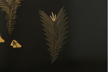 和製ビンテージ　輪島塗り　日展作家　加治武　キジ(雉)のつがいを描いた美しい蒔絵が目を引く衝立て(パーテーション、衝い立て、つい立て、間仕切り、ディスプレイ、ヴィンテージ)(R-079496)