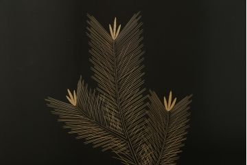 和製ビンテージ　輪島塗り　日展作家　加治武　キジ(雉)のつがいを描いた美しい蒔絵が目を引く衝立て(パーテーション、衝い立て、つい立て、間仕切り、ディスプレイ、ヴィンテージ)(R-079496)