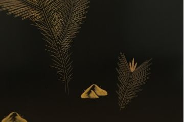 和製ビンテージ　輪島塗り　日展作家　加治武　キジ(雉)のつがいを描いた美しい蒔絵が目を引く衝立て(パーテーション、衝い立て、つい立て、間仕切り、ディスプレイ、ヴィンテージ)(R-079496)