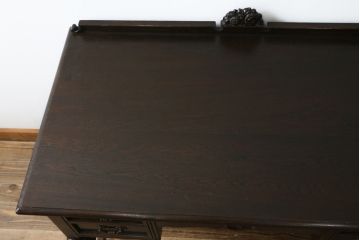 和製アンティーク　大正ロマン　希少デザイン!!　細部の装飾にもこだわりを感じる古い洋館の小振りなデスク(両袖机、両袖デスク、平机、ワークデスク、在宅用、在宅ワーク用)(R-079500)