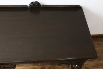 和製アンティーク　大正ロマン　希少デザイン!!　細部の装飾にもこだわりを感じる古い洋館の小振りなデスク(両袖机、両袖デスク、平机、ワークデスク、在宅用、在宅ワーク用)(R-079500)