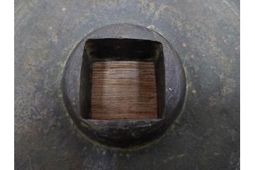 時代物　銅製　歴史を感じる薬研(やげん、古民具、古道具、薬屋、漢方、調薬、薬草、すり鉢、台付き)(R-079502)