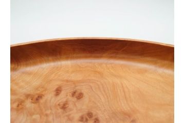 笹原竹一　杢目を生かした風合いが魅力の丸盆(木製、トレイ、トレー、お盆、木皿、大皿)(R-079506)