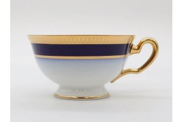 大倉陶園(OKURA、OAC)　瑠璃片葉金蝕　高貴な風格が感じられるカップ&ソーサー6客セット(ロイヤルブルー、金彩、C&S、洋食器、白磁、外箱付き)(R-079509)