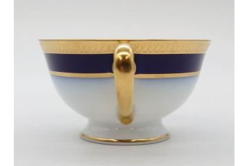 大倉陶園(OKURA、OAC)　瑠璃片葉金蝕　高貴な風格が感じられるカップ&ソーサー6客セット(ロイヤルブルー、金彩、C&S、洋食器、白磁、外箱付き)(R-079509)