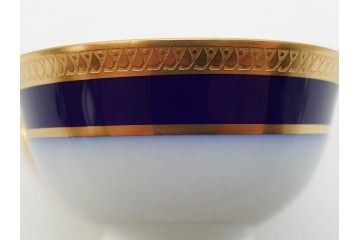 大倉陶園(OKURA、OAC)　瑠璃片葉金蝕　高貴な風格が感じられるカップ&ソーサー6客セット(ロイヤルブルー、金彩、C&S、洋食器、白磁、外箱付き)(R-079509)