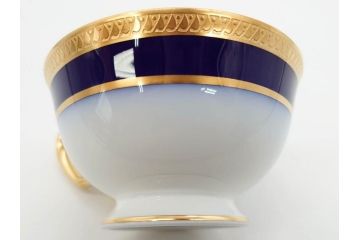 大倉陶園(OKURA、OAC)　瑠璃片葉金蝕　高貴な風格が感じられるカップ&ソーサー6客セット(ロイヤルブルー、金彩、C&S、洋食器、白磁、外箱付き)(R-079509)