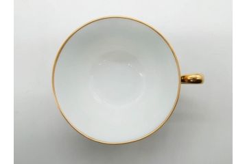 大倉陶園(OKURA、OAC)　瑠璃片葉金蝕　高貴な風格が感じられるカップ&ソーサー6客セット(ロイヤルブルー、金彩、C&S、洋食器、白磁、外箱付き)(R-079509)