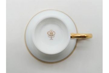 大倉陶園(OKURA、OAC)　瑠璃片葉金蝕　高貴な風格が感じられるカップ&ソーサー6客セット(ロイヤルブルー、金彩、C&S、洋食器、白磁、外箱付き)(R-079509)