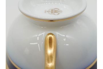 大倉陶園(OKURA、OAC)　瑠璃片葉金蝕　高貴な風格が感じられるカップ&ソーサー6客セット(ロイヤルブルー、金彩、C&S、洋食器、白磁、外箱付き)(R-079509)