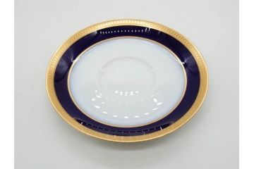 大倉陶園(OKURA、OAC)　瑠璃片葉金蝕　高貴な風格が感じられるカップ&ソーサー6客セット(ロイヤルブルー、金彩、C&S、洋食器、白磁、外箱付き)(R-079509)