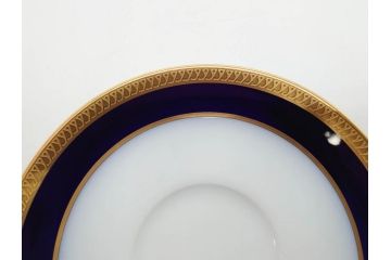 大倉陶園(OKURA、OAC)　瑠璃片葉金蝕　高貴な風格が感じられるカップ&ソーサー6客セット(ロイヤルブルー、金彩、C&S、洋食器、白磁、外箱付き)(R-079509)