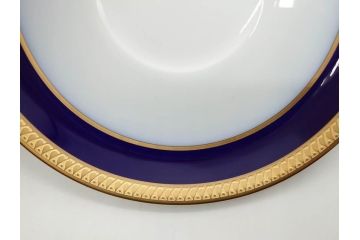 大倉陶園(OKURA、OAC)　瑠璃片葉金蝕　高貴な風格が感じられるカップ&ソーサー6客セット(ロイヤルブルー、金彩、C&S、洋食器、白磁、外箱付き)(R-079509)