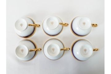大倉陶園(OKURA、OAC)　瑠璃片葉金蝕　高貴な風格が感じられるカップ&ソーサー6客セット(ロイヤルブルー、金彩、C&S、洋食器、白磁、外箱付き)(R-079509)