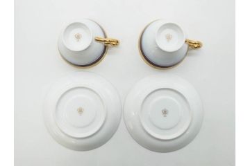 大倉陶園(OKURA、OAC)　瑠璃片葉金蝕　高貴な風格が感じられるカップ&ソーサー6客セット(ロイヤルブルー、金彩、C&S、洋食器、白磁、外箱付き)(R-079509)