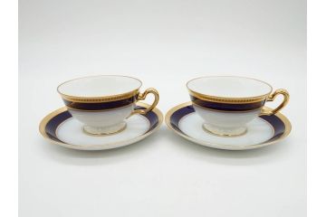 大倉陶園(OKURA、OAC)　瑠璃片葉金蝕　高貴な風格が感じられるカップ&ソーサー6客セット(ロイヤルブルー、金彩、C&S、洋食器、白磁、外箱付き)(R-079509)