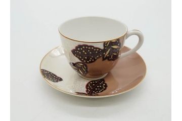 戦前　オールドTOTO　東洋陶器　TOYOTOKI KAISHA　落ち着いた上品さが魅力のティーセット(金彩、葉模様、東陶、トートー、プレート、ティーポット、ティーカップ、ソーサー、クリーマー、ミルクジャー、シュガーポット、ケース付き)(R-079510)　　