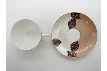 戦前　オールドTOTO　東洋陶器　TOYOTOKI KAISHA　落ち着いた上品さが魅力のティーセット(金彩、葉模様、東陶、トートー、プレート、ティーポット、ティーカップ、ソーサー、クリーマー、ミルクジャー、シュガーポット、ケース付き)(R-079510)　　