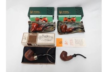 アイルランド　PETERSON’S(ピーターソン)　STERLING SILVER(スターリング シルバー)/デンマーク　BARI(バリ)　素材を生かしたデザインが持ち味のパイプ煙草4点セット(タバコ、木製、 喫煙具、煙草、煙管、キセル、箱付き、袋付き、北欧)(R-079513)