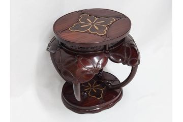 時代物　花菱蒔絵　お部屋を上品に演出する紫檀七宝式中央卓(唐木、家紋、花台、ミニテーブル、飾り台、木製、漆、共箱付き)(R-079514)
