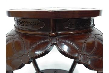 時代物　花菱蒔絵　お部屋を上品に演出する紫檀七宝式中央卓(唐木、家紋、花台、ミニテーブル、飾り台、木製、漆、共箱付き)(R-079514)