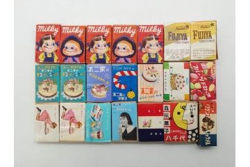 不二家/森永/ペコちゃん/ポコちゃん　空箱・マッチ箱21点セット(中村屋、八千代、ミルキー、洋菓子、フルーツドロップ、クリスマス、アイスクリーム、ケーキ、キャラメル、パン、キャンディー)(R-079515)　