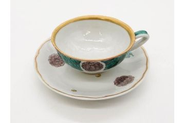 正木春蔵　九谷焼　色絵　染付　上品な花のデザインが魅力のカップ&ソーサー5客セット(金彩、フラワー、植物、C&S、碗皿、洋食器、裏印)(R-079516)