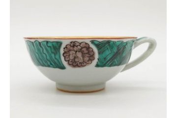 正木春蔵　九谷焼　色絵　染付　上品な花のデザインが魅力のカップ&ソーサー5客セット(金彩、フラワー、植物、C&S、碗皿、洋食器、裏印)(R-079516)