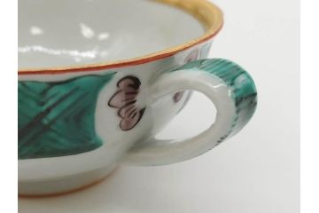 正木春蔵　九谷焼　色絵　染付　上品な花のデザインが魅力のカップ&ソーサー5客セット(金彩、フラワー、植物、C&S、碗皿、洋食器、裏印)(R-079516)