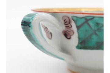 正木春蔵　九谷焼　色絵　染付　上品な花のデザインが魅力のカップ&ソーサー5客セット(金彩、フラワー、植物、C&S、碗皿、洋食器、裏印)(R-079516)