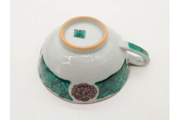 正木春蔵　九谷焼　色絵　染付　上品な花のデザインが魅力のカップ&ソーサー5客セット(金彩、フラワー、植物、C&S、碗皿、洋食器、裏印)(R-079516)