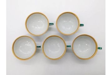 正木春蔵　九谷焼　色絵　染付　上品な花のデザインが魅力のカップ&ソーサー5客セット(金彩、フラワー、植物、C&S、碗皿、洋食器、裏印)(R-079516)