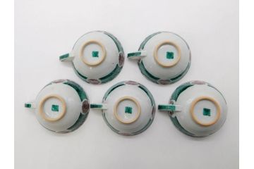 正木春蔵　九谷焼　色絵　染付　上品な花のデザインが魅力のカップ&ソーサー5客セット(金彩、フラワー、植物、C&S、碗皿、洋食器、裏印)(R-079516)