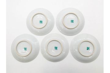 正木春蔵　九谷焼　色絵　染付　上品な花のデザインが魅力のカップ&ソーサー5客セット(金彩、フラワー、植物、C&S、碗皿、洋食器、裏印)(R-079516)
