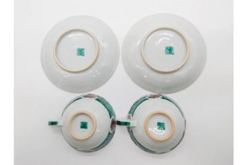 正木春蔵　九谷焼　色絵　染付　上品な花のデザインが魅力のカップ&ソーサー5客セット(金彩、フラワー、植物、C&S、碗皿、洋食器、裏印)(R-079516)