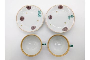 正木春蔵　九谷焼　色絵　染付　上品な花のデザインが魅力のカップ&ソーサー5客セット(金彩、フラワー、植物、C&S、碗皿、洋食器、裏印)(R-079516)