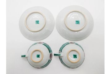 正木春蔵　九谷焼　色絵　染付　上品な花のデザインが魅力のカップ&ソーサー5客セット(金彩、フラワー、植物、C&S、碗皿、洋食器、裏印)(R-079516)