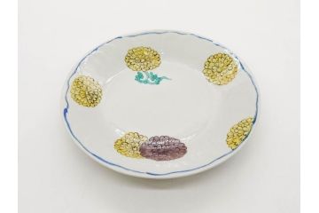 正木春蔵　九谷焼　染付　約19cm　6.2寸　食卓を明るく彩る中皿5枚セット(菊、花、和皿、和食器、なます皿、裏印、六寸二分)(R-079517)