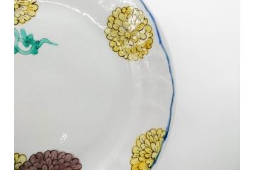 正木春蔵　九谷焼　染付　約19cm　6.2寸　食卓を明るく彩る中皿5枚セット(菊、花、和皿、和食器、なます皿、裏印、六寸二分)(R-079517)